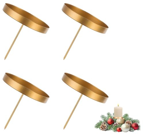 Kerzenhalter Adventskranz Stumpenkerzen Gold 8cm - 4er Set Advent Kerzenständer ohne Dorn Adventsteller Kranz zum Stecken für Kerzen Weihnachten Deko Tischdeko