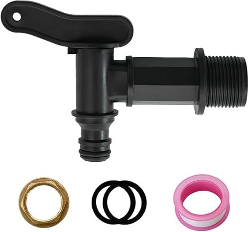 Armo® 3/4 Replacement Garden Water Butt Tap Connector Hosepipe Rain Barrel Water Butt Tap With Brass Thread NUT, Black