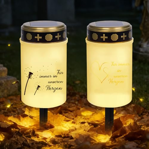 SGZIOO 2 Stück Solar Grablicht, Solar Grablichter für Draußen, Wasserdichtes Grabkerze LED mit Erdspieß, Friedhofskerzen LED für Friedhofsdekoration, Weiß