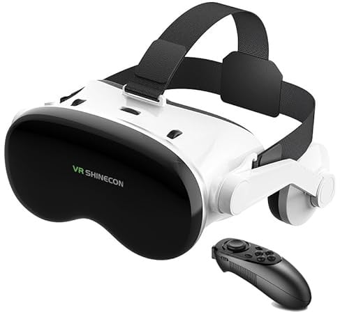 Visore VR per iPhone e Android, occhiali 3D per realtà virtuale con luci blu per giochi VR, film e video, supporto per telefoni da 4,7-7,0 pollici per bambini e adulti con telecomando