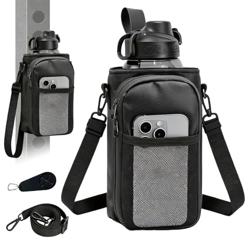 Magnetic Gym Bag Water Bottle Carrier Holder with Shoulder Strap & Phone Pocket, Gym Magnetic Bag with Towel Hook, Gym Accessories Organizer for Men Women