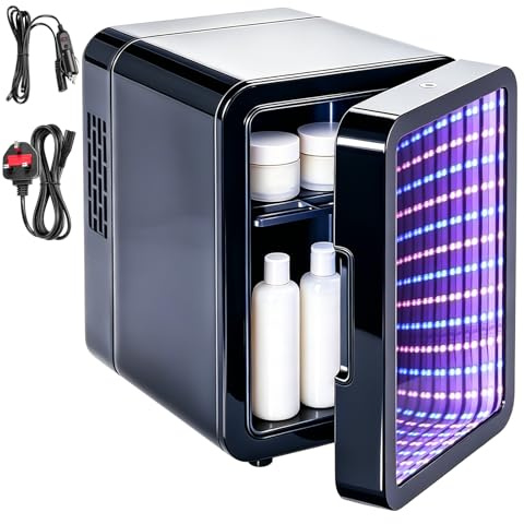 wowspeed Mini Fridge Portable, 4 Liter / 6 Can Small Fridge Cooler & Warmer, AC/DC Power, Compact RGB Refrigerator with Mirrored Door for Food, Drinks, Skincare/Makeup Caravan Car Bedroom Available
