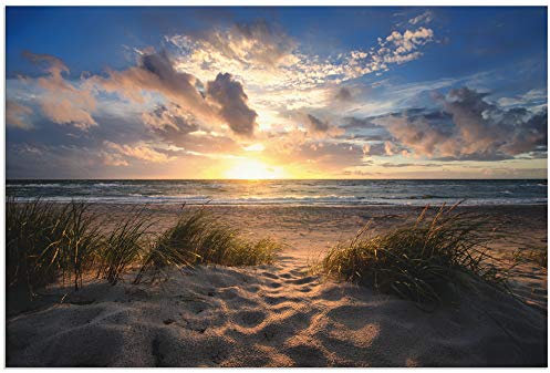 ARTland Wanddeko Wandbild Alu Verbundplatte für Innen & Outdoor Bild 90x60 cm Strand Meer Küste Maritim Landschaft Sonnenuntergang Himmel Wolken T2SY