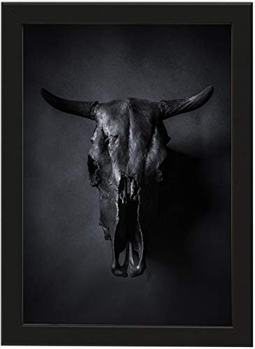 PICSonPAPER Kunstdruck DIN A4 BULL'S SKULL, gerahmt mit schwarzem Bilderrahmen, Geschenk, Poster mit Rahmen, Geschenkidee, Geburtstagsgeschenk, Wandbild, Stierschädel (Mit Fiskbo Schwarz Rahmen)
