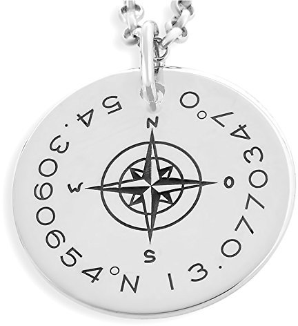 Kette Koordinaten Schmuck Gravur Kompass 925 Sterling Silber Schmuck mit Gravur mit Namen Collier GPS Adresse SOS Kette | HANDMADE IN GERMANY