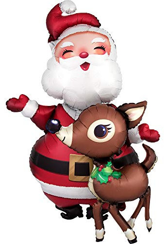 Amscan 3829601 - AirWalkers Folienballon Weihnachtsmann & Rentier, 78 x 121 cm, Weihnachtsmann, Weihnachten, Rentier, Rudolph, Heliumballon, Party, Dekoration, Xmas, Christmas, Santa Claus