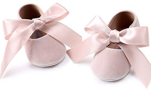 RVROVIC Baby Girls Ballerina Mary Jane Flats Toddler Girl Princess Dress Shoes Soft Infant Crib Shoes(6-12 Months Infant,1-Beige)