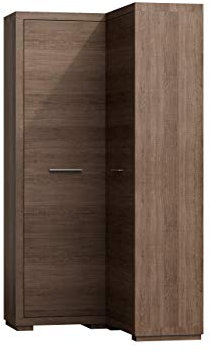 Mirjan24 Eckkleiderschrank Tobago TG39 mit Kleiderstange und Einlegeböden, L-Form Eckschrank, Garderobenschrank, Schrank für Diele & Flur, Drehtürenschrank, Kleiderschrank (Santana Dunkel)