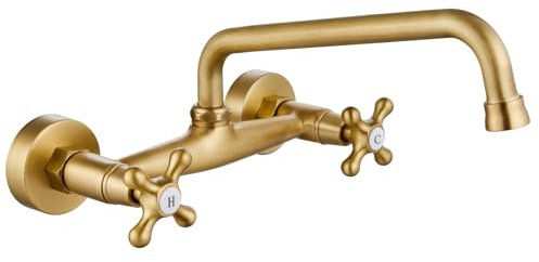 Montaggio a parete Rubinetto 8 Pollice Centro Ottone Antico Cucina Lavello Rubinetti 2 Croce Manopole Maniglia Commerciale vittoriano