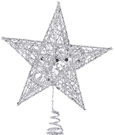Doitool - 1 pieza de decoración para árbol de Navidad con forma de estrella con purpurina plateada, árbol de Navidad, estrellas, toppers, decoración navideña para árbol de Navidad (20 cm)