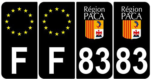 Supstick 4 Stickers Autocollants Plaques Immatriculation Auto Dept 83 Paca Noir Angles Arrondis