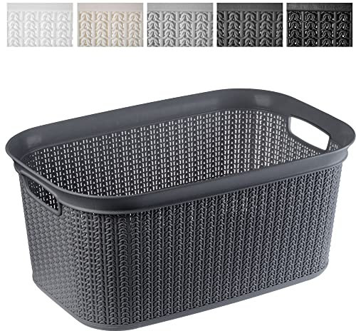 KADAX Wäschekorb, multifunktionaler Korb, 27 L, Wäschetruhe aus Kunststoff, Aufbewahrungskorb, Wäschesammler für Bad, schmutzige Kleidung, Accessoires, Spielzeug, Wäschebox (schwarzgrau)