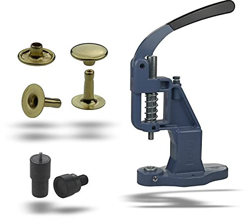 Ista Tools Nietpresse, Ösenpresse,+ Hohlnieten, Nieten, Einzelkopf 6mm, 7mm, 9mm,12mm Stahl (1, Set Presse + Hohlnieten 7x7 mm gelb)