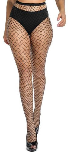 PERAMBRY Women's Fishnet Stockings High Waist Mesh Tights Pantyhose Black - Black L