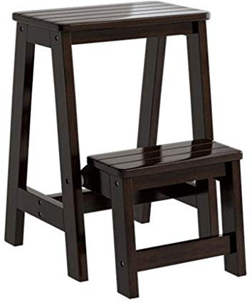 Escalera de Tijera Plegable de 3 peldaños, Taburete de Madera portátil para el hogar y la Oficina y la Cocina, con Pedal Ancho Antideslizante, Capacidad de 400 LB, Nuez Profunda