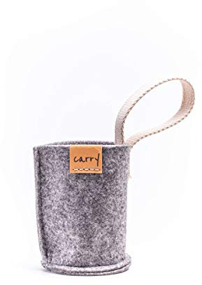Carry Sleeve Schutzhülle für Glasflasche 0,4l | Hergestellt aus reycelten PET-Flaschen | Waschbar | Mit praktischer Trageschlaufe | Handgenäht in Deutschland | Vegan (Grau)