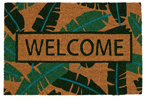 Nicola Spring Coir Door Mat - 60 x 40cm - Banana Leaf - Pack of 1 - Decorative Indoor Front Door Floor Mat Entry Dirt Trapper Rug Outdoor Boot Scraper Non Slip Backing Doormat