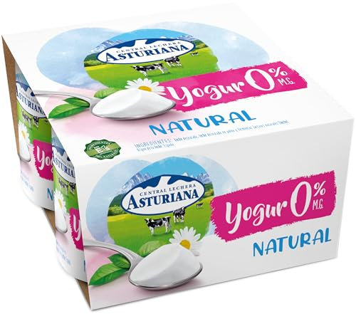 Central Lechera Asturiana Yogur Natural Desnatado 0% MG, Pack 4 x 125g
