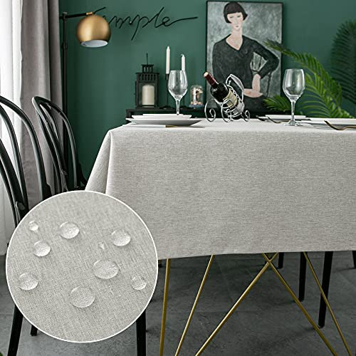 WELTRXE Rectangle Table Cloth,140x200cm,Faux Linen Tablecloth,Water Resistant Spill Proof Wipeable Polyester Dining Table Cover for Cafe Restaurant Buffet Tabletop Decoration,Silver Grey