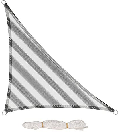 EUGAD Sonnensegel 3,6 x 3,6 x 5,1 m Dreieck Grau und Weiß Streifen HDPE UV Block Balkon Terrasse Garten Segel Sonnenschutz Markise Vordach mit Seil 0196ZYF