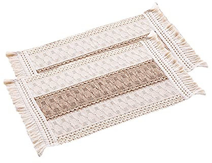 Bohemian Gewebte Tischsets aus Baumwolle und Leinen mit Quasten,Abwaschbar Platzsets Platzdeckchen Tisch-Set Tischdekoration für Hause Küche Restaurant Hotel Rustikale Boho Hochzeit Deko,2 Stück Beige