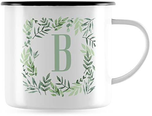 JUNIWORDS Emaille-Tasse, Buchstabentasse mit Buchstabe B, Schwarzer Tassenrand