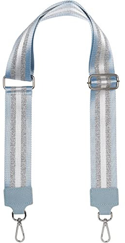 styleBREAKER Breiter Taschen Schulterriemen verstellbar mit Metallic Streifen Muster, Wechsel Taschengurt, Handyband, Handykette 02013029, Farbe:Hellblau-Silber