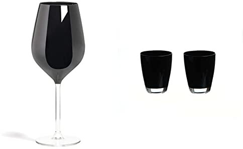 Excelsa Color Wine Set 6 Calici Vino, Vetro, Nero & Happy Colour Set Bicchieri Acqua, Vetro, Nero, 2 Pezzi