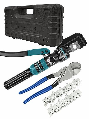 AMZCNC Pinza crimpatrice idraulica a 8 tons, 4 – 70 mm², con 9 paia di pinze (4 – 70 mm²) + forbici)