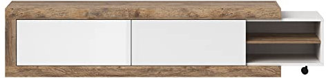 TV Lowboard Samdal Eiche Nb., ausziehbar mit Absetzungen in weiß Hochglanz, B/H/T: ca. 200-241,5/43,4/40 cm