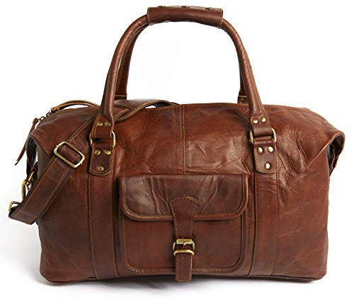 LEABAGS Leder Weekender Damen & Herren I Echtleder Premium Reisetasche I 30 l Sporttasche I Duffle Travel Gym Bag I Sporttasche I Trainingstasche I Tasche Flugzeug I groß I Vintage Cognac