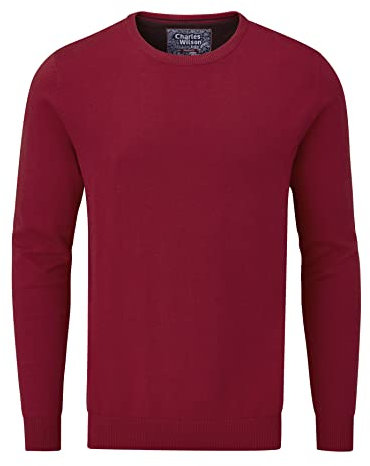 Charles Wilson Men's Fine Knit Cotton Crew Neck Jumper (M, Red (0422))