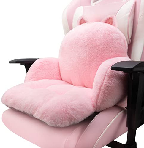 QYA Cute Chair Cushion, Soft Seat Cushions for Office Desk, Kawaii Chair Pillow for Gaming, Comfy Floor Seating for Adults, Bedroom Playroom Dining Living Room Decor, 17x16.5, Pink Cat