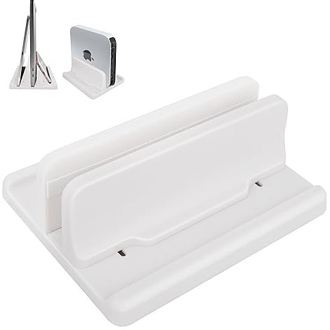 JIMEJV Vertical Laptop Stand [New Version: Two More Rubber Pads & Hex Key Storable Design] ABS Plastic Adjustable Dock up to 15 inch PC Desk Space Saver for MacBook/Surface/iPad/Mini PC (White)