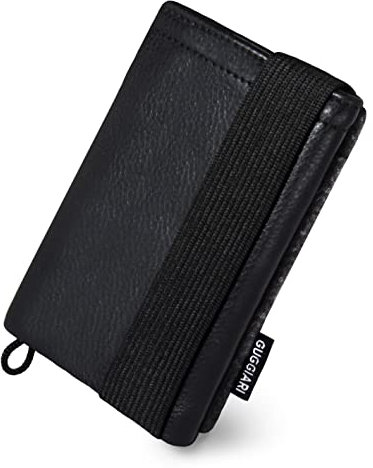GUGGIARI® Porte Cartes de Crédit Anti-RFID en Cuir PU et Microfibre - Souple et Flexible - Porte-Clés et Fermeture élastique, Peut contenir des Cartes Bancaires et des Billets (Cuir PU, Black)