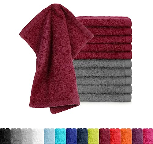 BaSaTex Frottee Seiftuch, 10er Pack, 30x30cm, Anthrazit Bordeaux | 100% Baumwolle, Öko-Tex Made in Green Zertifiziert, Aufhängeschlaufe, Weich und Saugstark