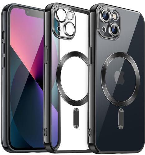 JETech Weiche Klar Hülle für iPhone 13 6,1 Zoll, Kameraschutz Vollständiger, Kompatibel mit MagSafe Kabellosem Laden, Stoßfest Elektroplattiert TPU Handyhülle (Schwarz)