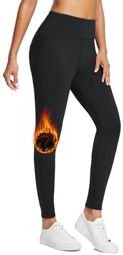 baleaf Damen Wasserabweisend Leggings gefütterte Thermo Leggings Winter Warm Laufhose Wanderleggings Kompression Fitness Hose Outdoor high Waist Schwarz M
