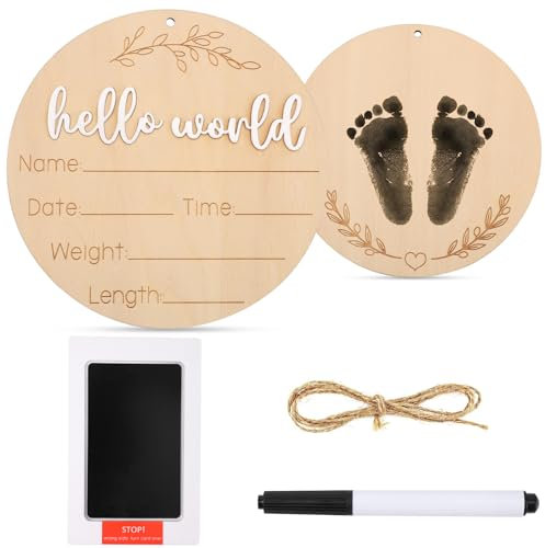 Holz Ankündigungsschild Baby, 15cm Holz Meilensteinkarten Baby mit Stempelkissen und Filzstift, Meilensteine Baby Holz für Krankenhaus Kindergarten Foto Requisite