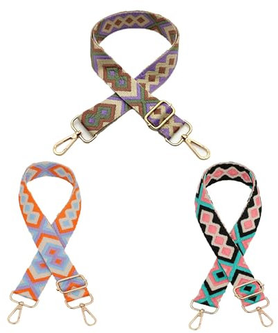 HNJKJEU 3 Stück Taschengurte Zum Wechseln, Verstellbar Schultergurt für Taschen, 3.8cm Breiter Taschengurt Bunter Handtaschen Schulterriemen Trageriemen Umhängegurt-Streifen 80-140cm (Farbe C)