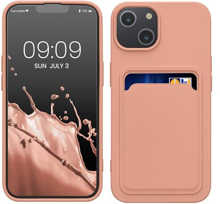 kwmobile Case Compatible with Apple iPhone 14 Case - TPU Phone Cover with Credit Card Holder - Grapefruit Pink