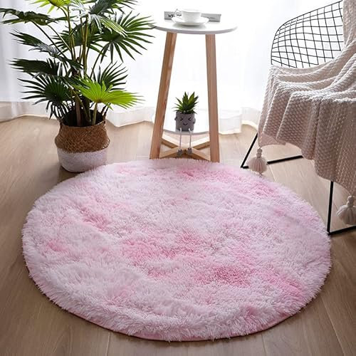 HUIXIZS Tapis de couloir rond en peluche teinte, moderne, utilisé pour tapis décoratif dans le salon et la chambre à coucher (rose clair, 120 cm)