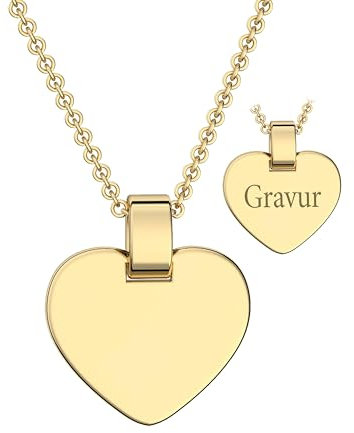 Kinder Herzkette gravierbar Gold (Silber 925 vergoldet) | Herz Kette Halskette Mädchen mit Gravur Namen Buchstabe Initialen Datum persönlich | Kettenanhänger personalisiert | Gravurschmuck Kinder