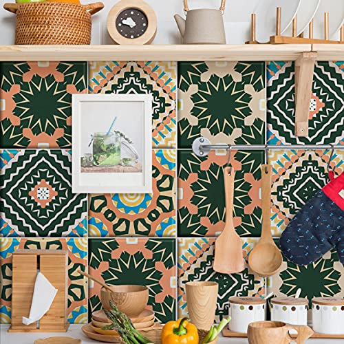 mefound 20psc Tile Stickers,Moroccan Style Wall Tile Transfers Stickers Self-Adhesive Waterproof Mosaic Art Vintage RetroDecor for Kitchen Bathroom DIY(15cm x 15cm, 6x6 inches)