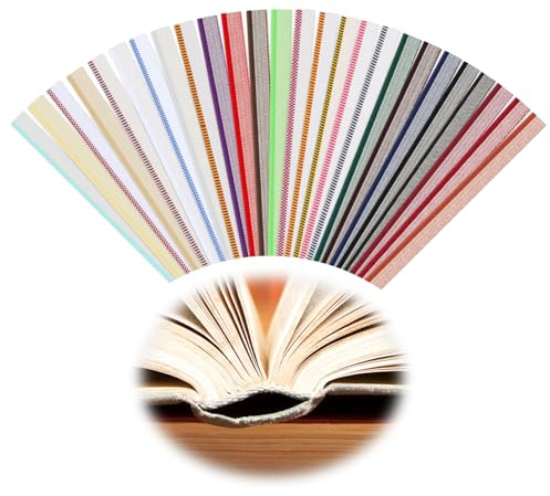 Kotkiddy 26 Stück Buchbinder Stirnbänder, 26 Farben 30x1,3cm Buch Baumwoll Stirnband Buchdekor Buchbindetuch Buchbinde Set für Buchbindeanfänger Buchreparatur Buchdekoration