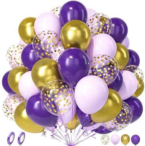Unisun Palloncini Viola Oro, 50Pezzi Viola Profondo Pastello Macaron Oro Metallizzato Confetti Palloncino Ragazza Donne Compleanno Anniversario Matrimonio Mascherata Addio Nubilato Halloween Decora
