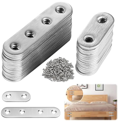 XSHAO® 32 Stück Flachverbinder Edelstahl, Flacheisen Gelocht Verbindungsblech mit 96 Schrauben für Schrank Tisch Stuhl Holz Möbel Ausbessern (2 Größe)