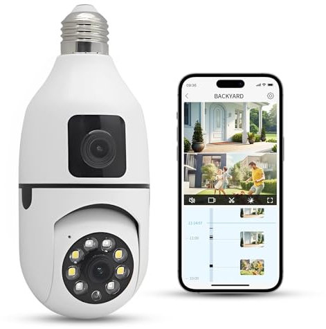 YnGia Light Bulb Security Camera, Dual Lens HD Light Bulb Camera 360 Degree Wireless Wifi Lightbulb with E27 Light Socket