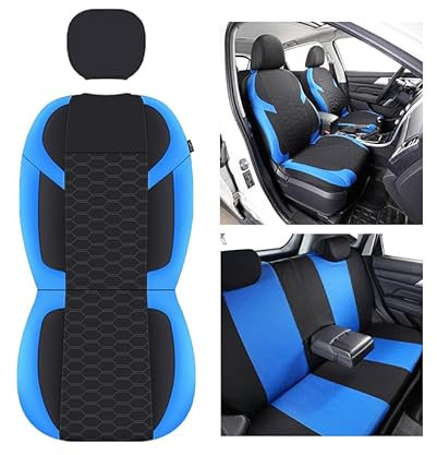 Full Set Universal Car Seat Covers for Dacia Duster Jogger Logan Logan Stepway Sandero Sandero Stepway – Front and Rear Split Bench (Blue)