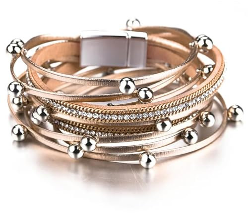 PLMNBQWE Armbänder für Frauen und Männer, mehrlagiges Armband, Schmuck (Champagnerfarben, verstellbar)